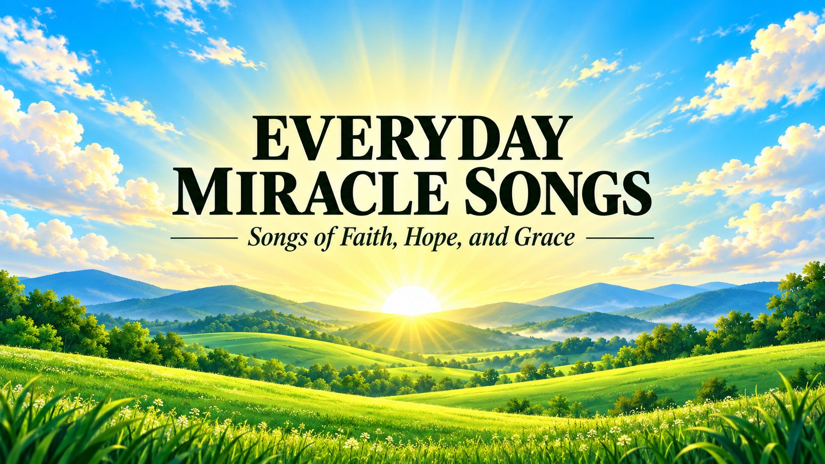 Sunrise landscape with the words Songs of Faith, Hope, and Grace